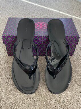 Tory Burch Studded Black Jelly Thong sz 11